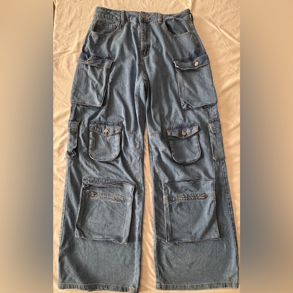 Stylish Blue Flare Wide Leg Jeans
